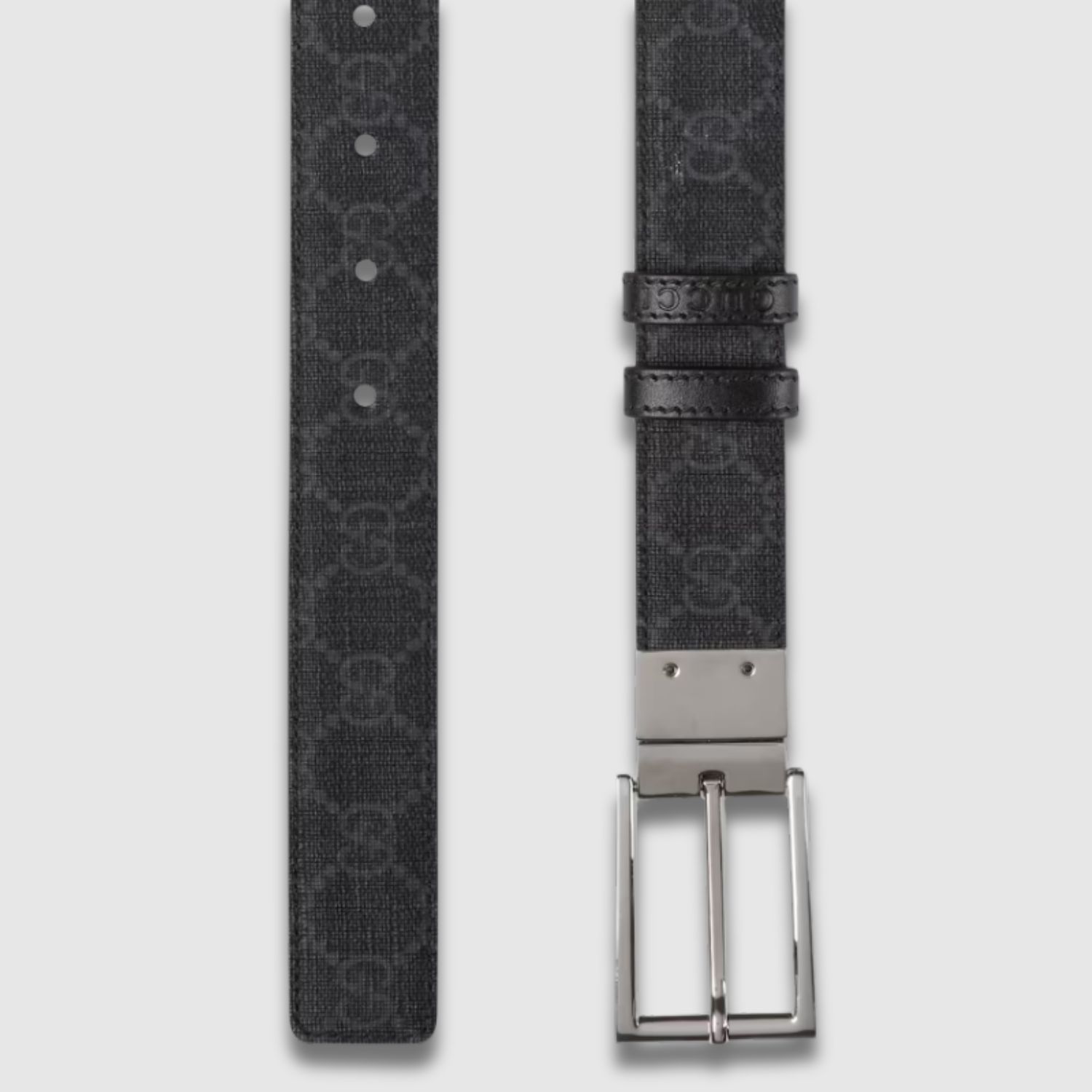 Gucci Reversible With Rectangular Buckle Belt Black Silver-toned Hardware For Men 3cm/1.2in - 771105 BTTAN 1000