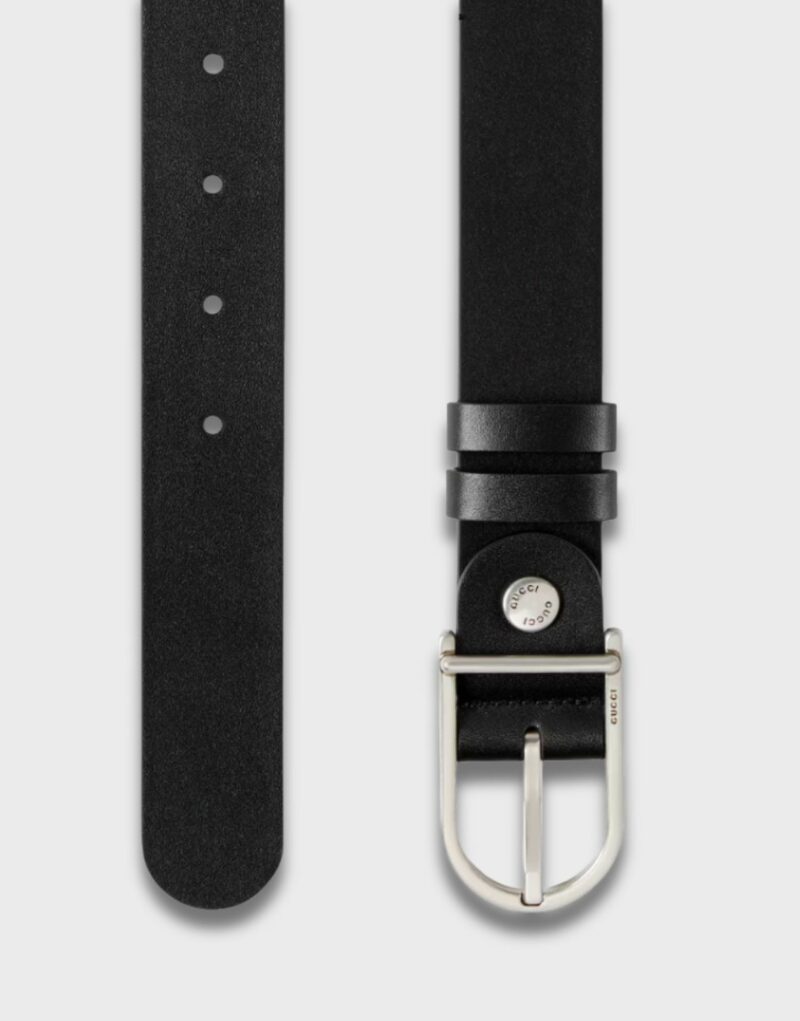 Gucci Reversible Belt With Rounded Buckle Black Silver Hardware 2.7cm/1.1in - 854734 AAFDV 1000