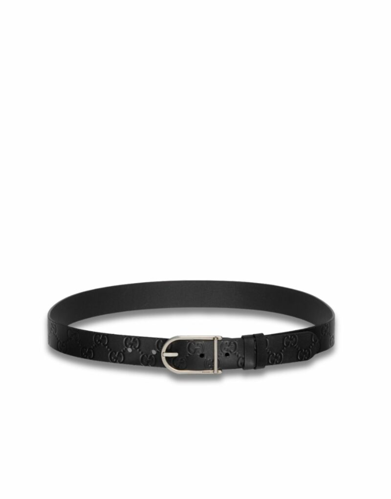 Gucci Reversible Belt With Rounded Buckle Black Silver Hardware 2.7cm/1.1in - 854734 AAFDV 1000