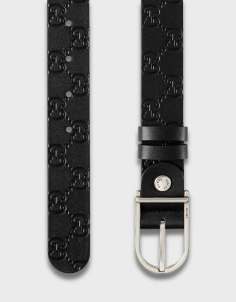 Gucci Reversible Belt With Rounded Buckle Black Silver Hardware 2.7cm/1.1in - 854734 AAFDV 1000