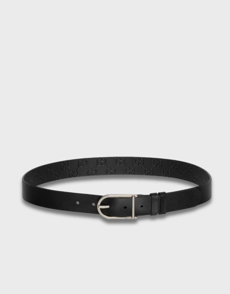 Gucci Reversible Belt With Rounded Buckle Black Silver Hardware 2.7cm/1.1in - 854734 AAFDV 1000