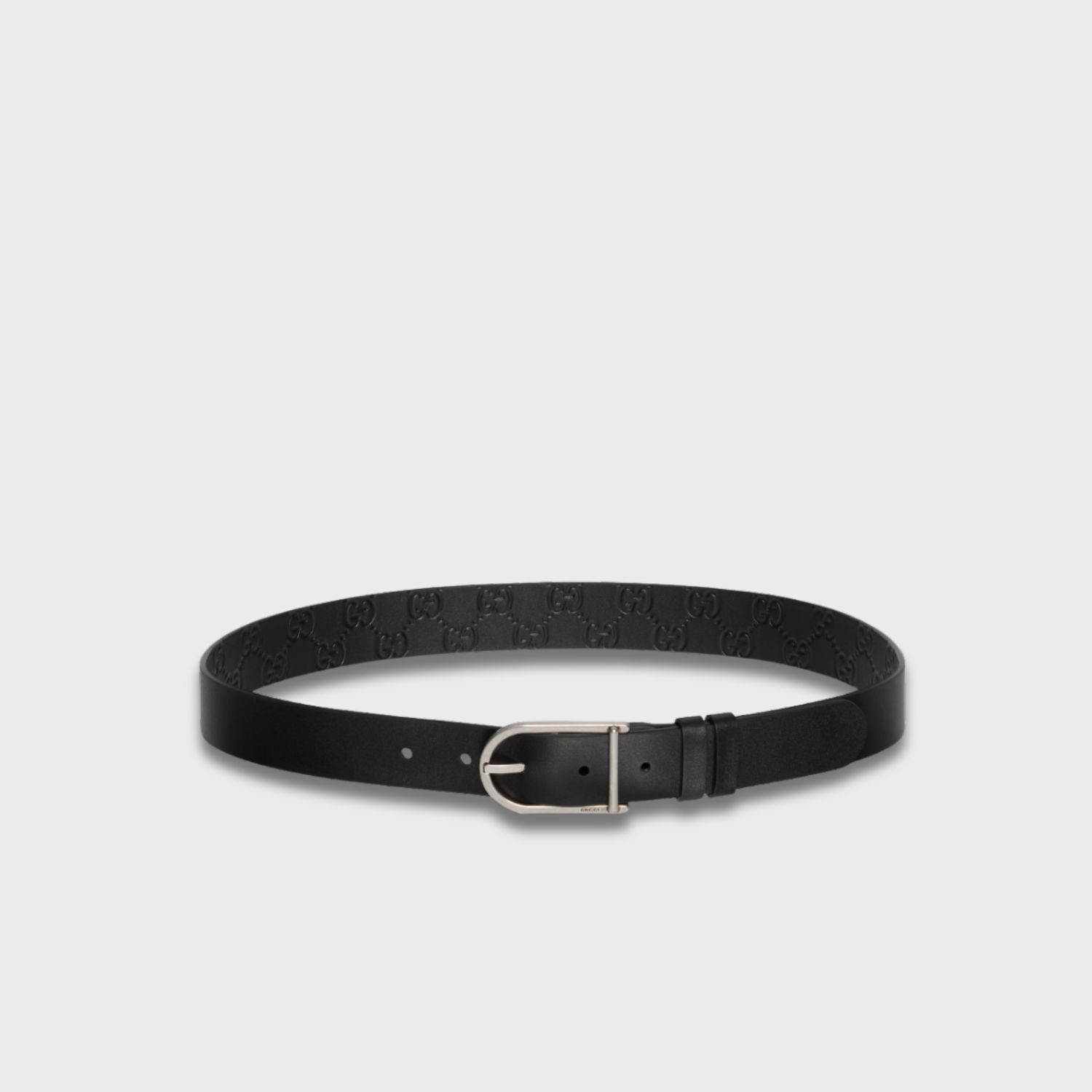 Gucci Reversible Belt With Rounded Buckle Black Silver Hardware 2.7cm/1.1in - 854734 AAFDV 1000