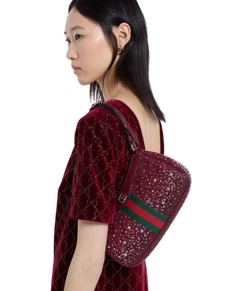 [True-to-ORIGINAL] Gucci Ophidia Crystals Small Shoulder Bag For Women 10.2in/26cm 841341 FAFFA 8541