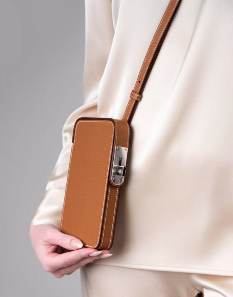 Hermes Hac A Box Phone Case Toffee For Women 6.9in/17.5cm H084162CK1H