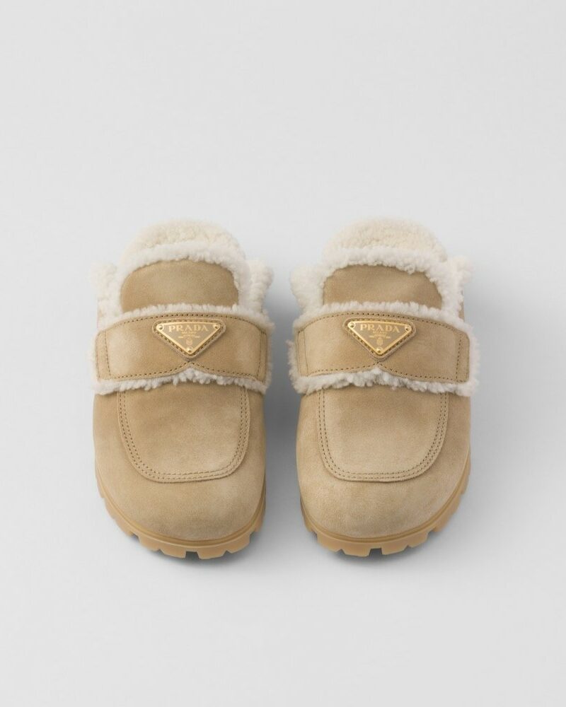 Prada Suede And Shearling Slippers Ecru For Women 1S711M_X0O_F0379_F_ZG20