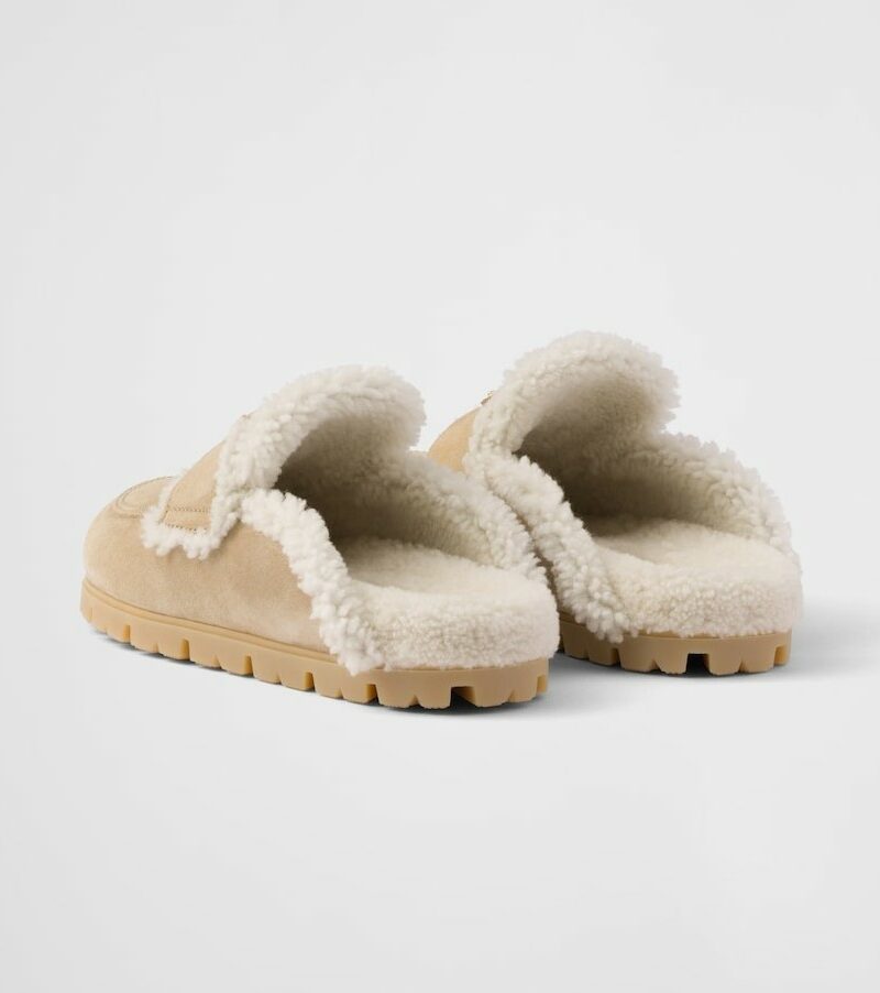 Prada Suede And Shearling Slippers Ecru For Women 1S711M_X0O_F0379_F_ZG20