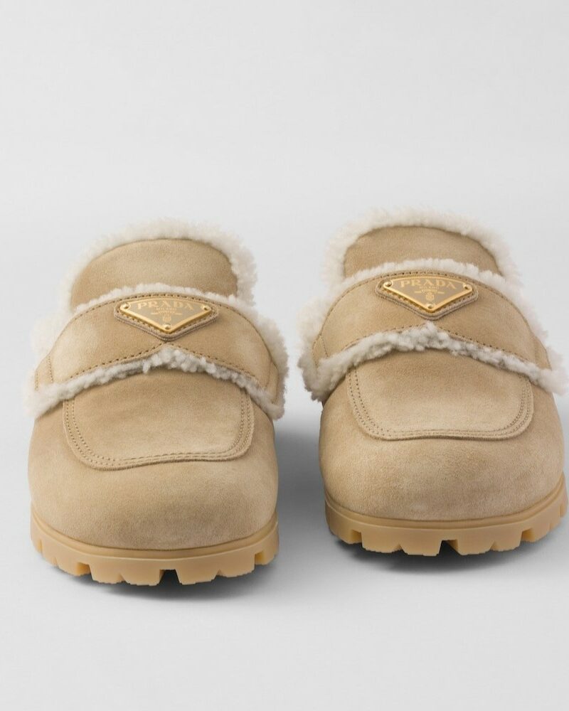 Prada Suede And Shearling Slippers Ecru For Women 1S711M_X0O_F0379_F_ZG20