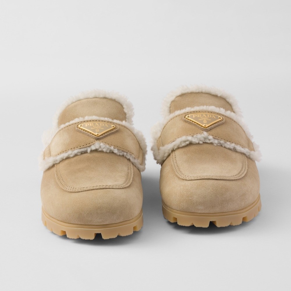Prada Suede And Shearling Slippers Ecru For Women 1S711M_X0O_F0379_F_ZG20