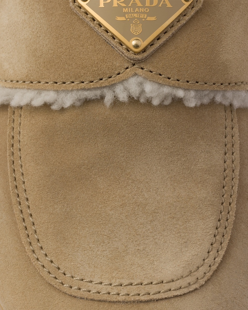 Prada Suede And Shearling Slippers Ecru For Women 1S711M_X0O_F0379_F_ZG20