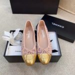 Chanel Ballerina Flats Tweed and Grosgrain Pink/Gold For Women, Women's Shoes G02819