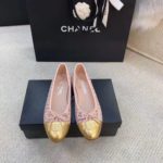 Chanel Ballerina Flats Tweed and Grosgrain Pink/Gold For Women, Women's Shoes G02819
