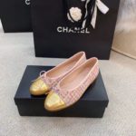 Chanel Ballerina Flats Tweed and Grosgrain Pink/Gold For Women, Women's Shoes G02819