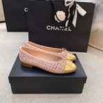 Chanel Ballerina Flats Tweed and Grosgrain Pink/Gold For Women, Women's Shoes G02819