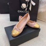 Chanel Ballerina Flats Tweed and Grosgrain Pink/Gold For Women, Women's Shoes G02819