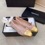 Chanel Ballerina Flats Tweed and Grosgrain Pink/Gold For Women, Women's Shoes G02819