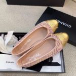 Chanel Ballerina Flats Tweed and Grosgrain Pink/Gold For Women, Women's Shoes G02819