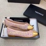 Chanel Ballerina Flats Tweed and Grosgrain Pink/Gold For Women, Women's Shoes G02819