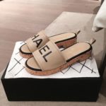 Chanel Woven Chain Cork Sandals Tweed Beige/Black For Women, Women's Shoes