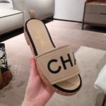 Chanel Woven Chain Cork Sandals Tweed Beige/Black For Women, Women's Shoes