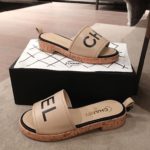 Chanel Woven Chain Cork Sandals Tweed Beige/Black For Women, Women's Shoes
