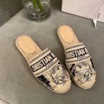 Christian Dior Granville Mule Embroidered Cotton Deep Blue For Women CD