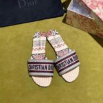 Christian Dior Dway Kaleidiorscopic Mule Sandals in Embroidered Cotton Calfskin Leather Spring/Summer Collection Light Pink/Burgundy
