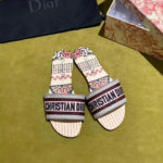 Christian Dior Dway Kaleidiorscopic Mule Sandals in Embroidered Cotton Calfskin Leather Spring/Summer Collection Light Pink/Burgundy