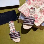 Christian Dior Dway Kaleidiorscopic Mule Sandals in Embroidered Cotton Calfskin Leather Spring/Summer Collection Light Pink/Burgundy