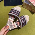 Christian Dior Dway Kaleidiorscopic Mule Sandals in Embroidered Cotton Calfskin Leather Spring/Summer Collection Light Pink/Burgundy