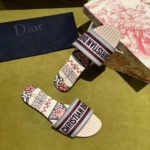 Christian Dior Dway Kaleidiorscopic Mule Sandals in Embroidered Cotton Calfskin Leather Spring/Summer Collection Light Pink/Burgundy