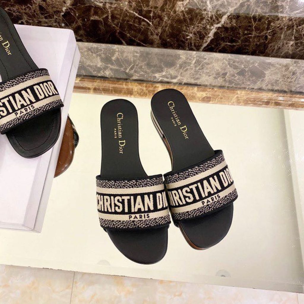 Christian Dior Dway Slide Black Embroidered Cottot For Women CD KCQ166ERC_S56B