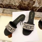 Christian Dior Dway Heeled Slide Deep Black Embroidered Cotton Deep For Women CD KCQ244ERC_S56B