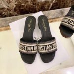 Christian Dior Dway Heeled Slide Deep Black Embroidered Cotton Deep For Women CD KCQ244ERC_S56B