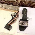 Christian Dior Dway Heeled Slide Deep Black Embroidered Cotton Deep For Women CD KCQ244ERC_S56B