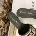 Christian Dior Dway Heeled Slide Deep Black Embroidered Cotton Deep For Women CD KCQ244ERC_S56B