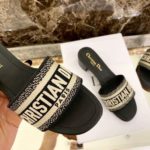 Christian Dior Dway Heeled Slide Deep Black Embroidered Cotton Deep For Women CD KCQ244ERC_S56B