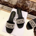 Christian Dior Dway Heeled Slide Deep Black Embroidered Cotton Deep For Women CD KCQ244ERC_S56B