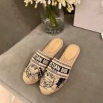 Christian Dior Granville Mule Embroidered Cotton Deep Blue For Women CD