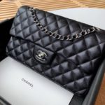 Chanel Classic Handbag Silver Hardware Black For Women, Women's Bags, Shoulder And Crossbody Bags 10.2in/26cm A01112