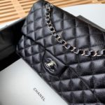 Chanel Classic Handbag Silver Hardware Black For Women, Women's Bags, Shoulder And Crossbody Bags 10.2in/26cm A01112