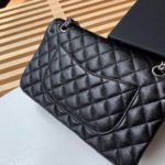Chanel Classic Handbag Silver Hardware Black For Women, Women's Bags, Shoulder And Crossbody Bags 10.2in/26cm A01112