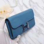Hermes Constance Togo Long Wallet 20cm/7.9in Silver Toned Hardware For Women Blue