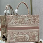 Christian Dior Large Dior Book Tote Red Toile de Jouy Embroidery, Light Red, For Women Women’s Handbags, 42cm CD