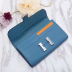 Hermes Constance Togo Long Wallet 20cm/7.9in Silver Toned Hardware For Women Blue
