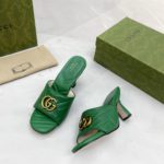 Gucci Double G Slide Sandal Chevron Matelasse Green For Women GG ‎674839 BKO00 3120