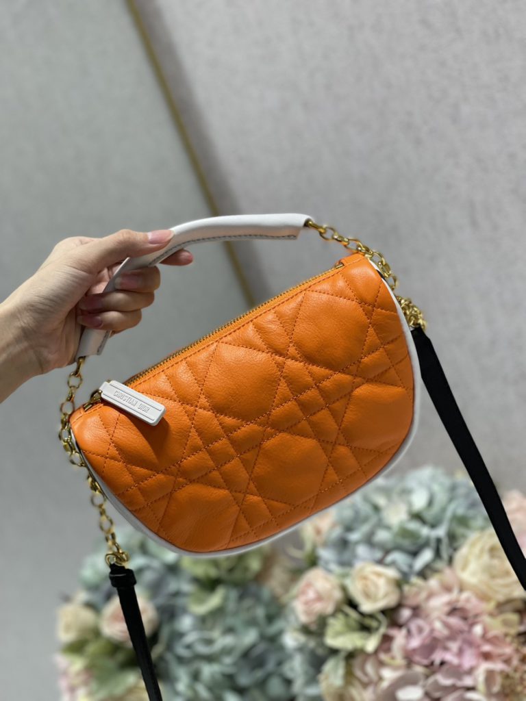 Christian Dior Small Dior Vibe Hobo Bag Fluorescent Orange Macrocannage, Orange, For Women Women's Handbags, Crossbody Bags, 20cm CD M7200ODDO_M057