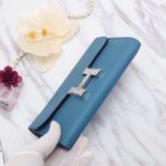 Hermes Constance Togo Long Wallet 20cm/7.9in Silver Toned Hardware For Women Blue