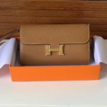 Hermes Constance Togo Long Wallet  21cm/8.3in Gold Toned Hardware For Women Brown