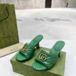 Gucci Double G Slide Sandal Chevron Matelasse Green For Women GG ‎674839 BKO00 3120