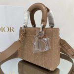 Christian Dior Medium Lady Bag Cannage with Beaded Motif, Brown, For Women Women’s Handbags, Crossbody Bags, 20cm CD